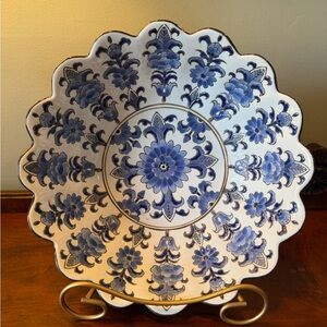 Large Blue and White Floral Decorative Bowl